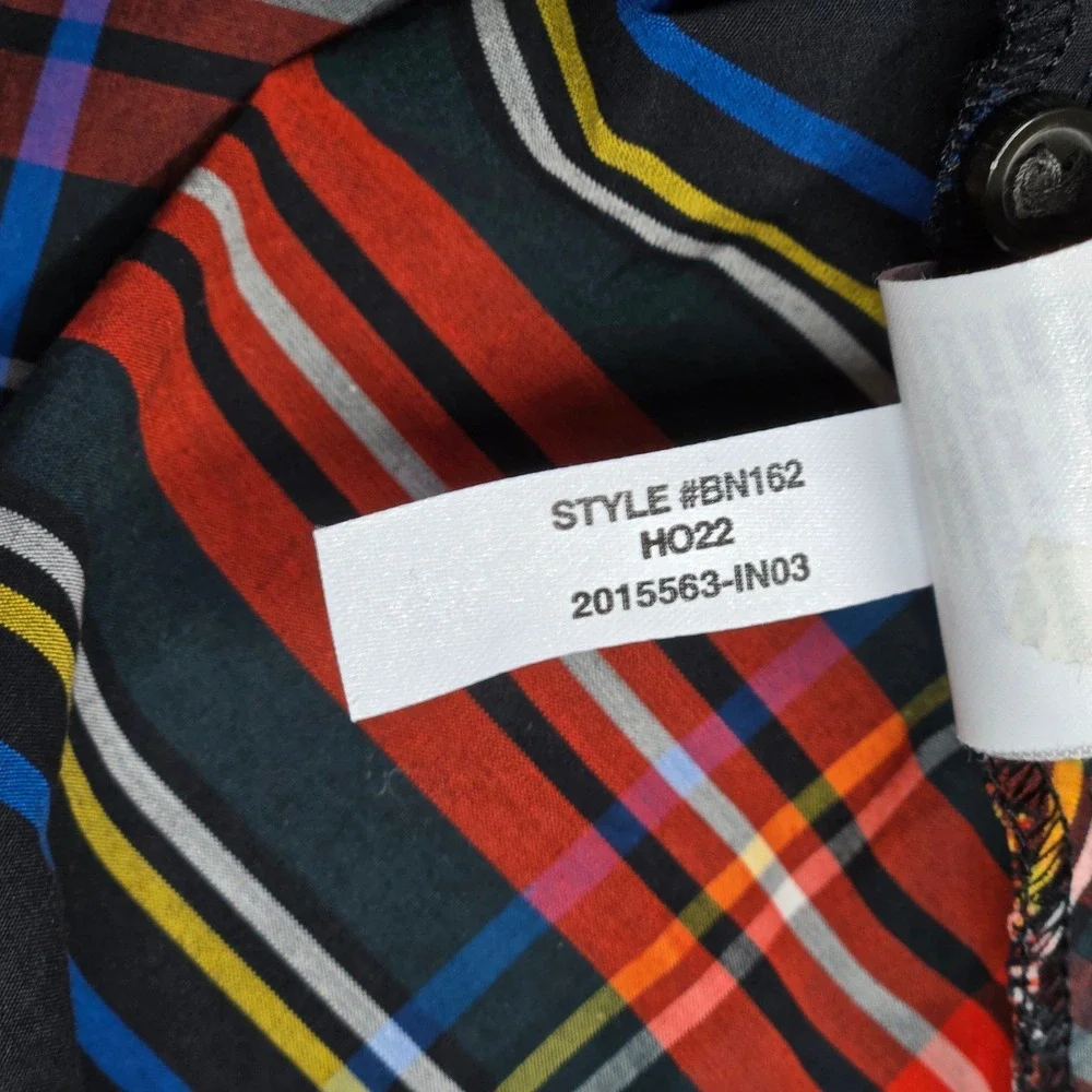 J. Crew Womens BN162 Tartan Plaid Ruffle Neck Puff Sleeve‎ Cotton Top Small